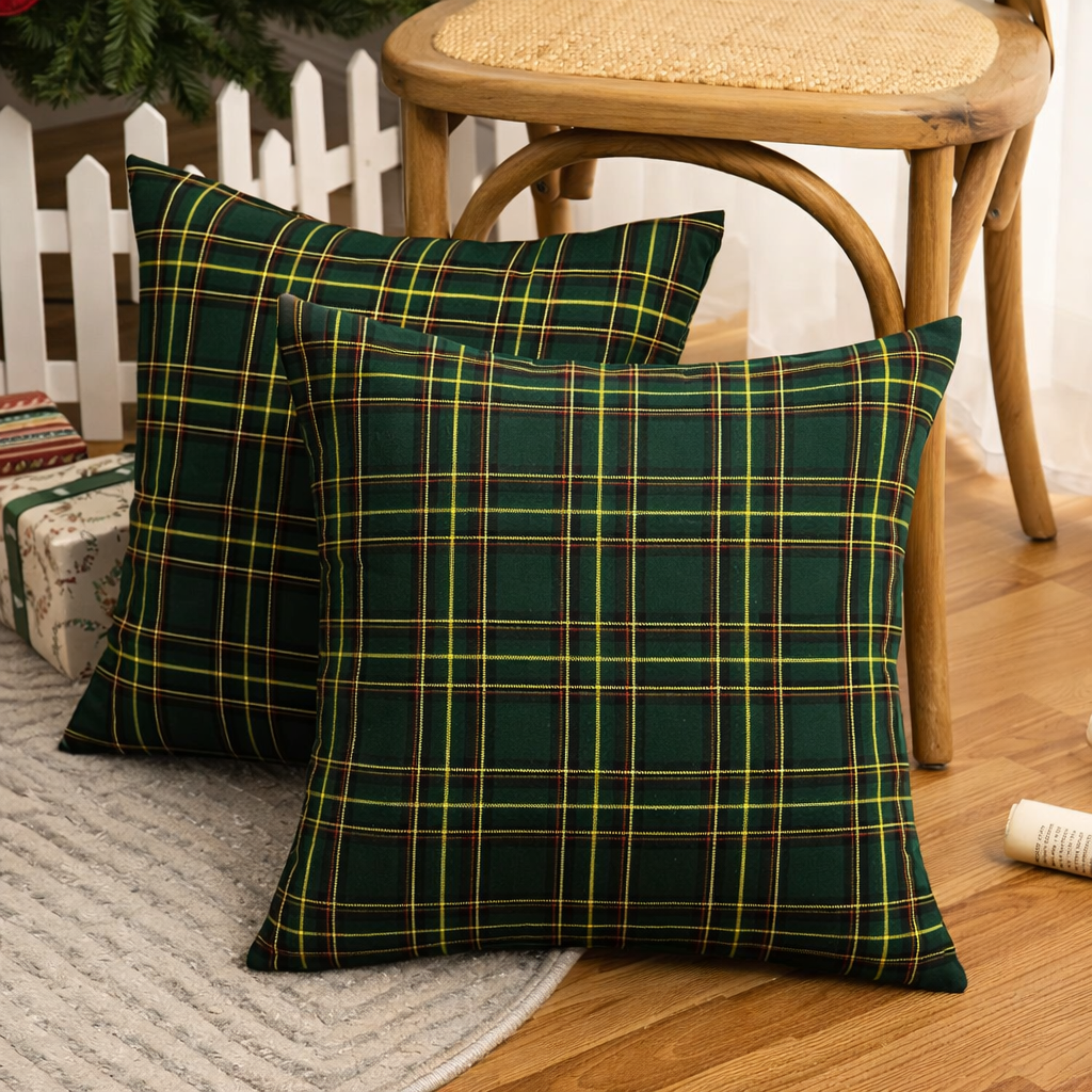 Throw Pillow Covers Plaid Christmas Tartan Polyester Cushion Set