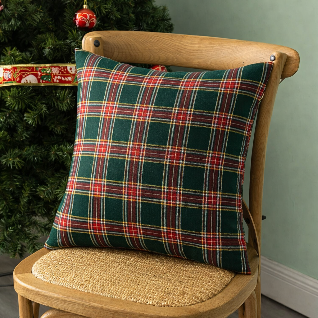 Throw Pillow Covers Plaid Christmas Tartan Polyester Cushion Set