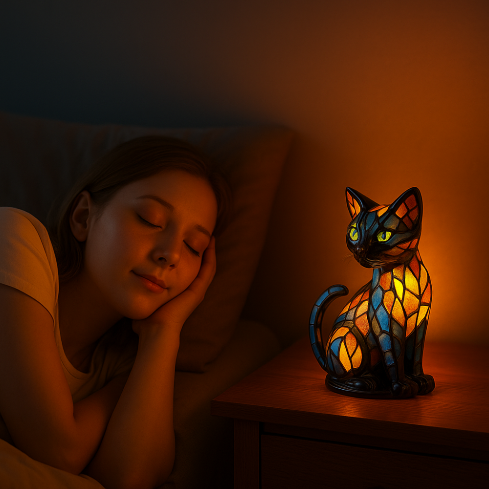 Table Lamp Stained Glass Cat Light Style Night Lamp