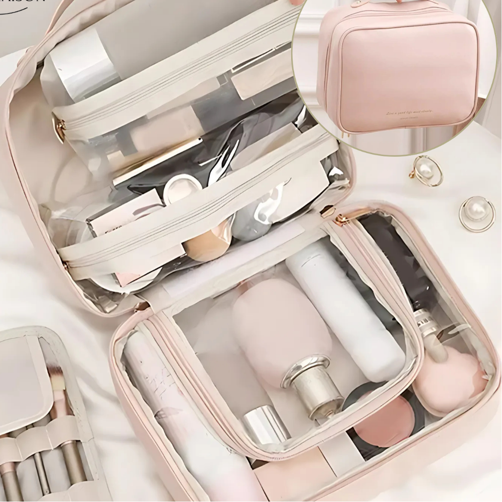 Travel Makeup Bag Multi-Compartment Water-Repellent PU Leather 0