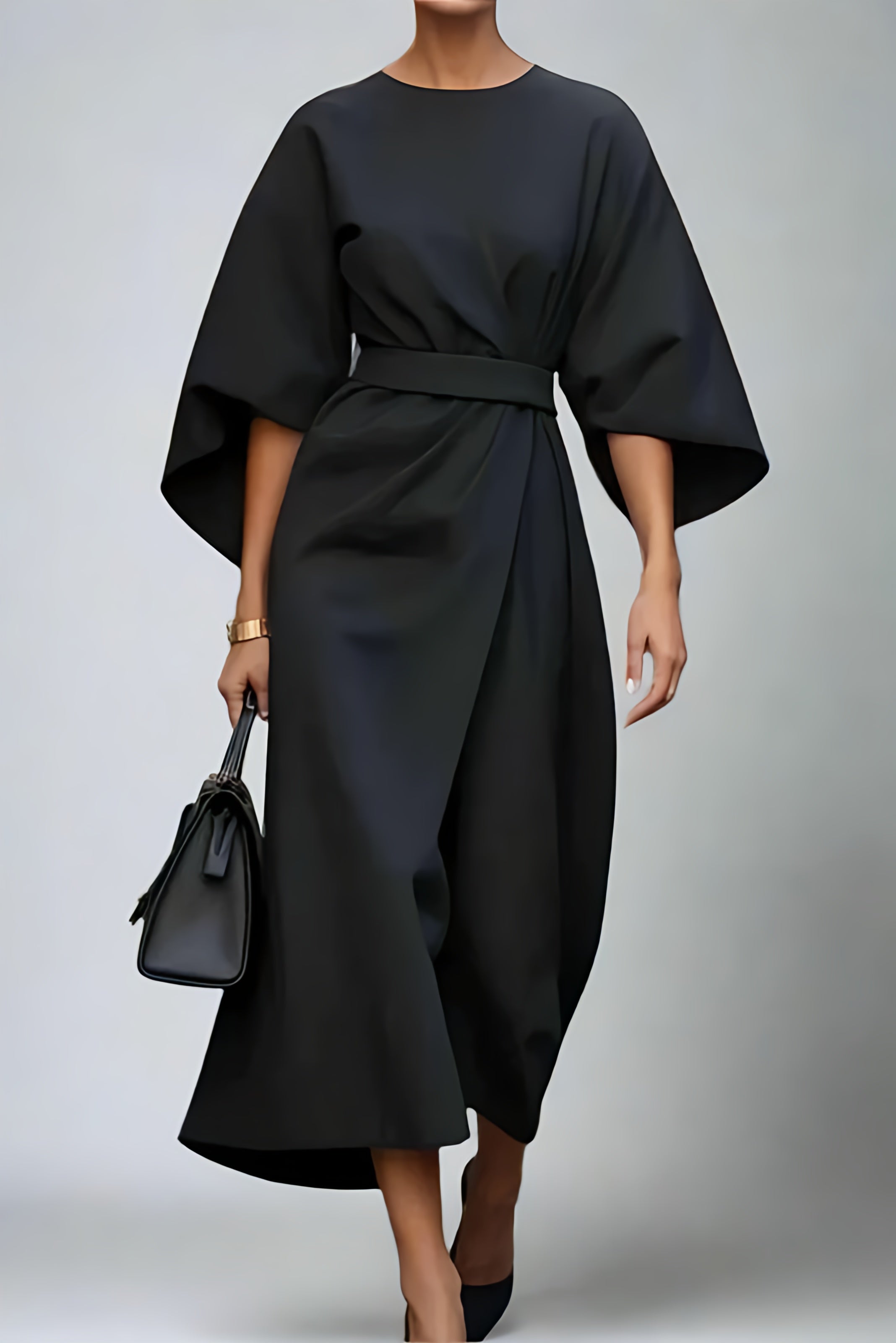 Women’s Elegant Belted Long Sleeve Dress | Minimalist Midi
