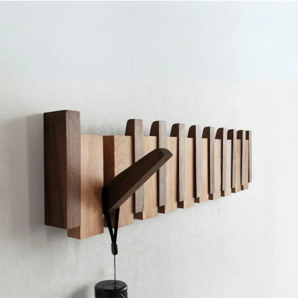 Wall Mounted Coat Rack with Foldable Hooks Natural Beech Wood 0