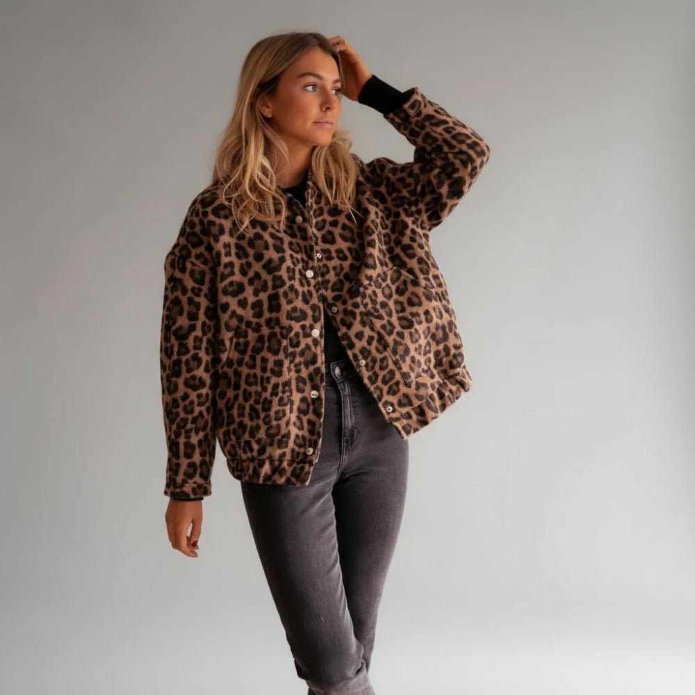 Women Fleece Leopard Jacket - Oversized Warm