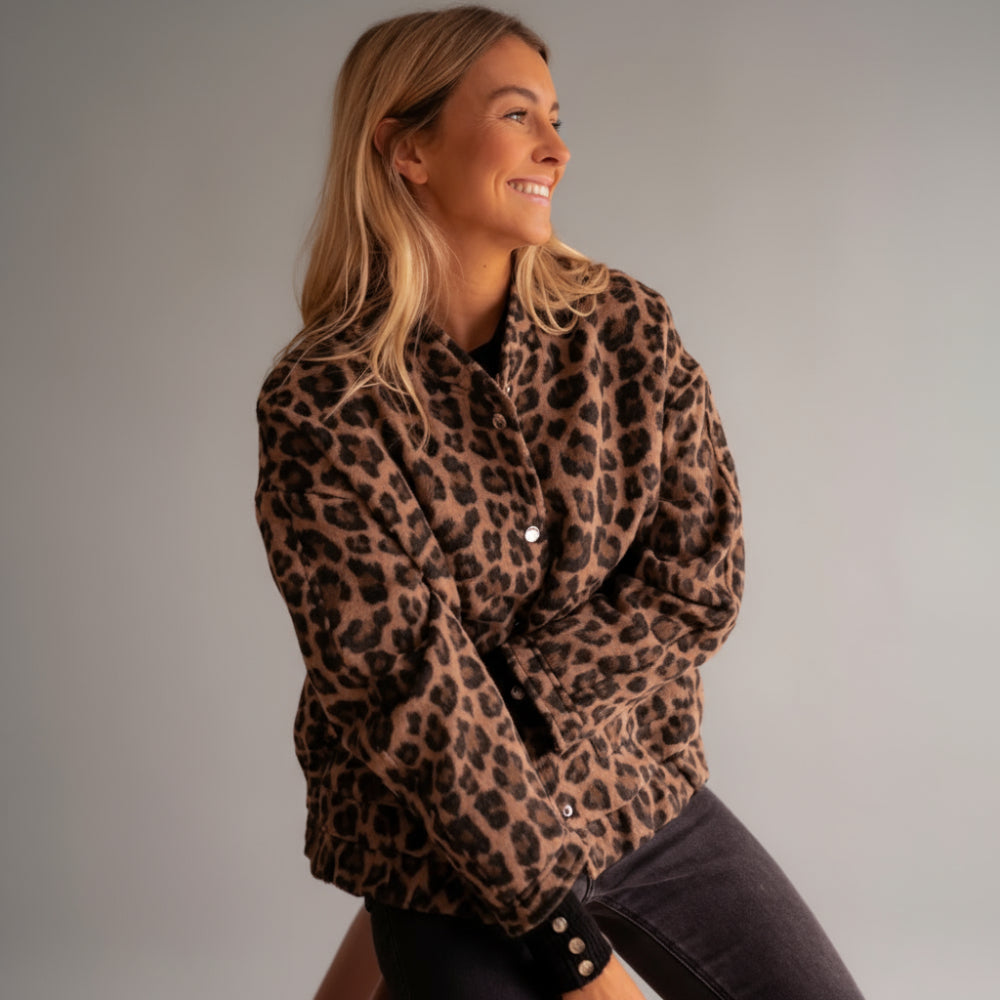 Women Fleece Leopard Jacket - Oversized Warm