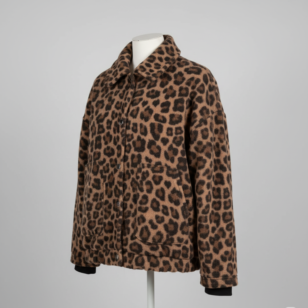 Women Fleece Leopard Jacket - Oversized Warm