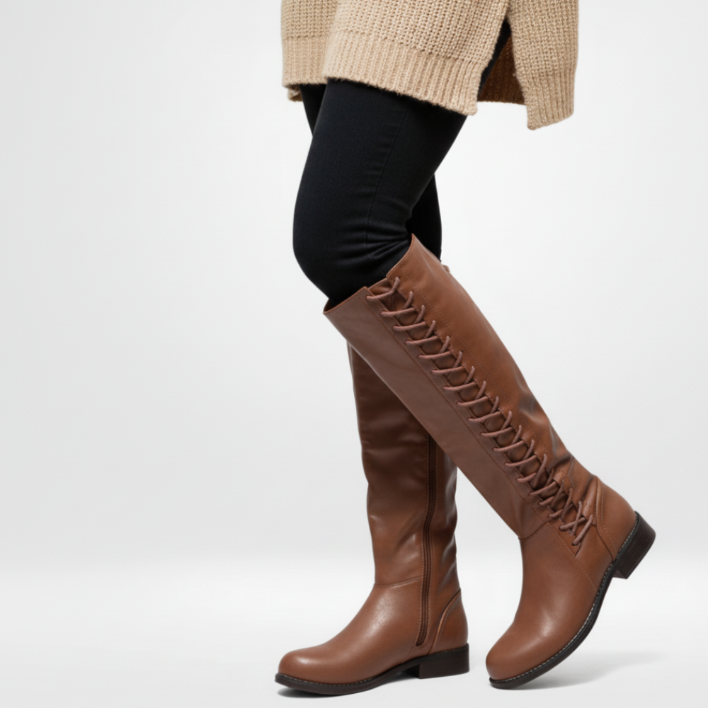 Women Knee High Boots - Lace Up Long