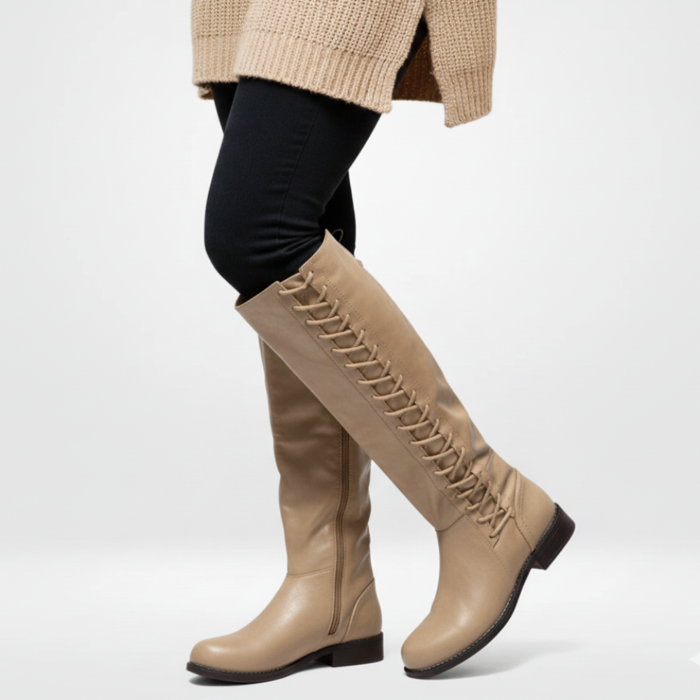 Women Knee High Boots - Lace Up Long