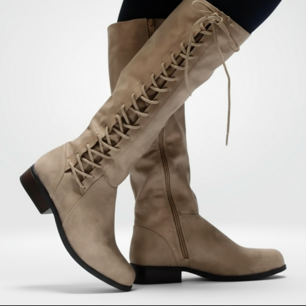 Women Knee High Boots - Lace Up Long