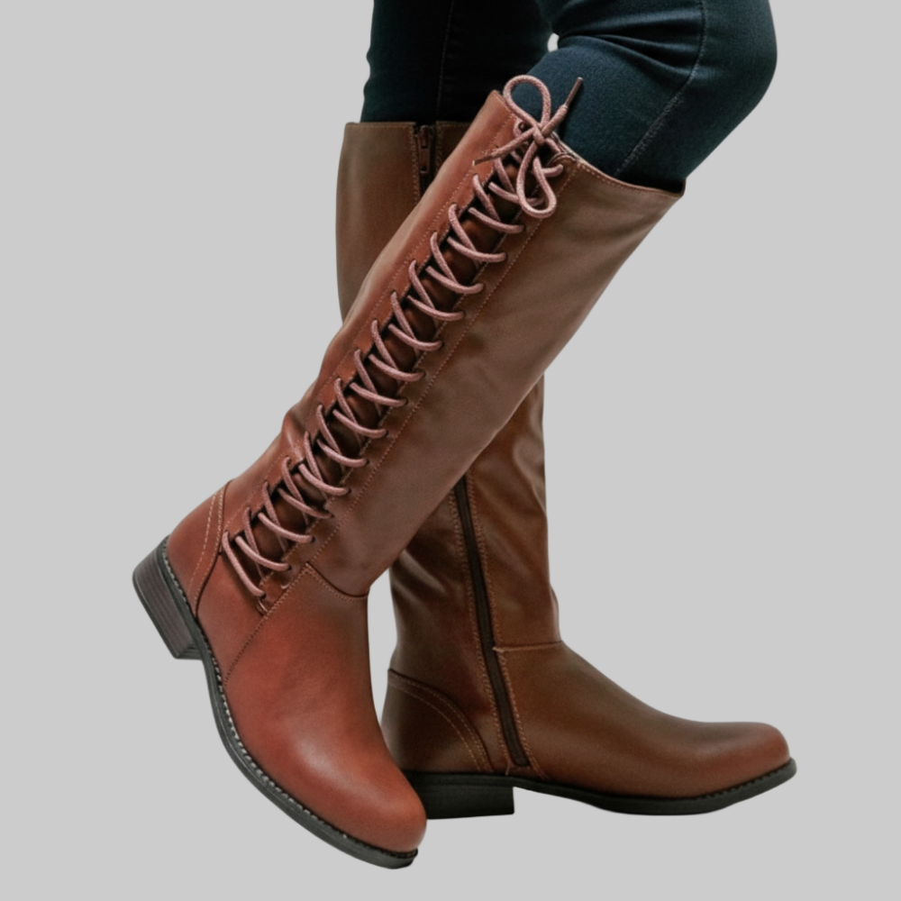 Women Knee High Boots - Lace Up Long