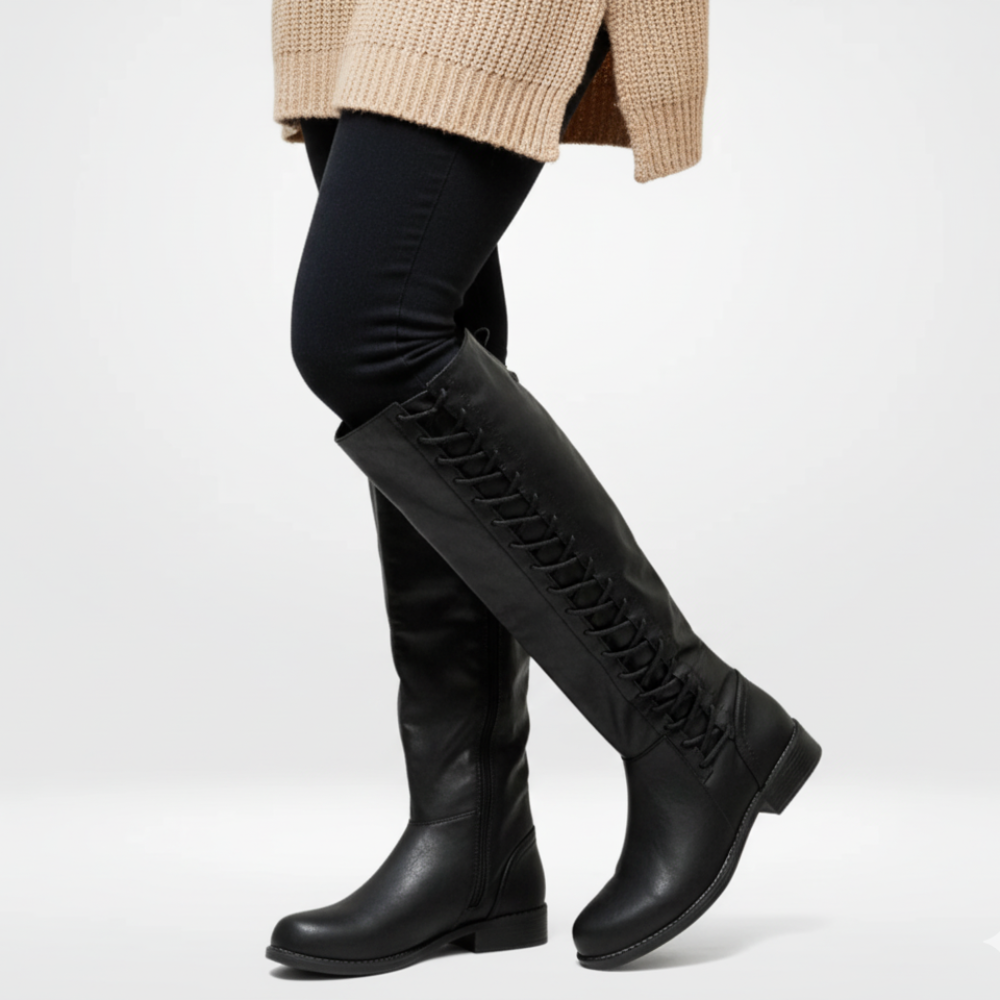 Women Knee High Boots - Lace Up Long