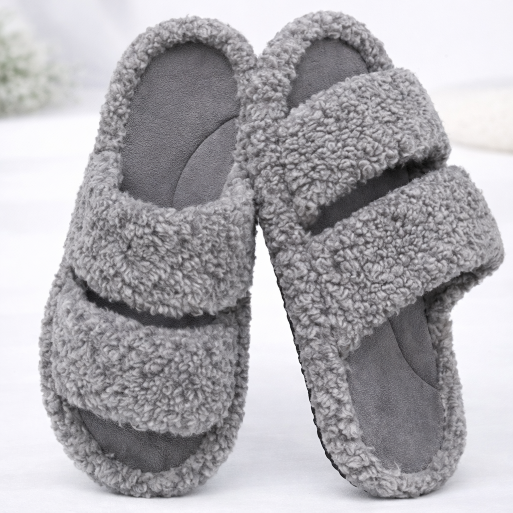 Women Slippers Plush Memory Foam Open Toe Indoor Outdoor