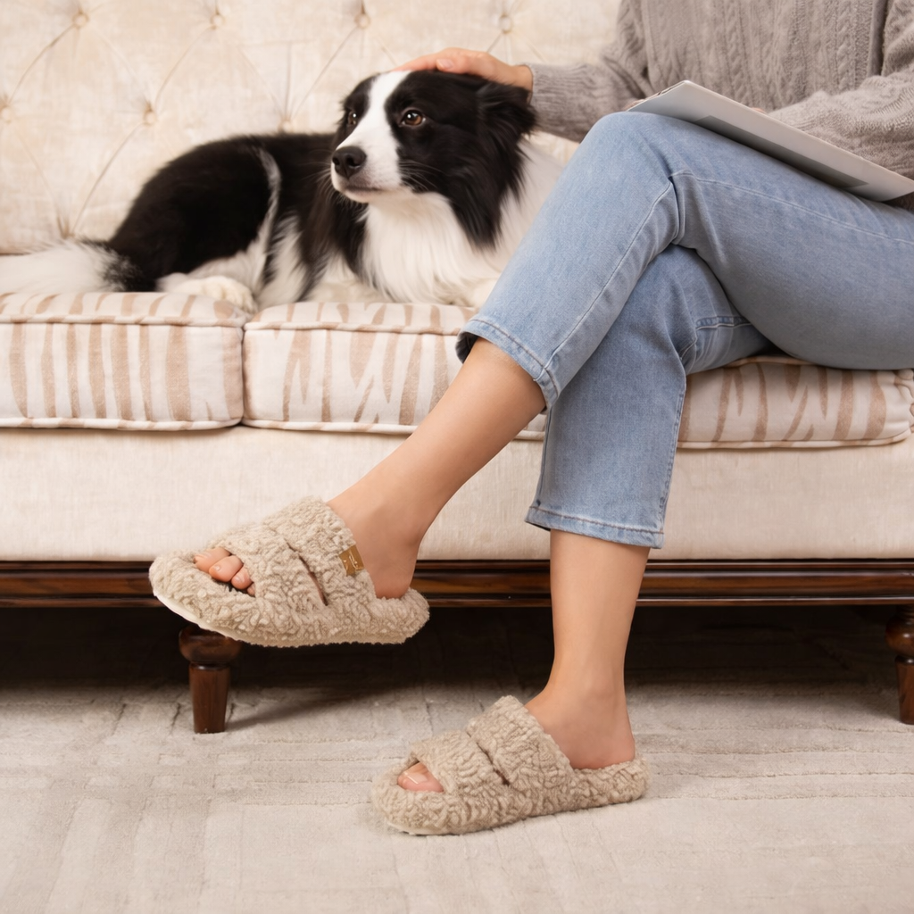 Women Slippers Plush Memory Foam Open Toe Indoor Outdoor