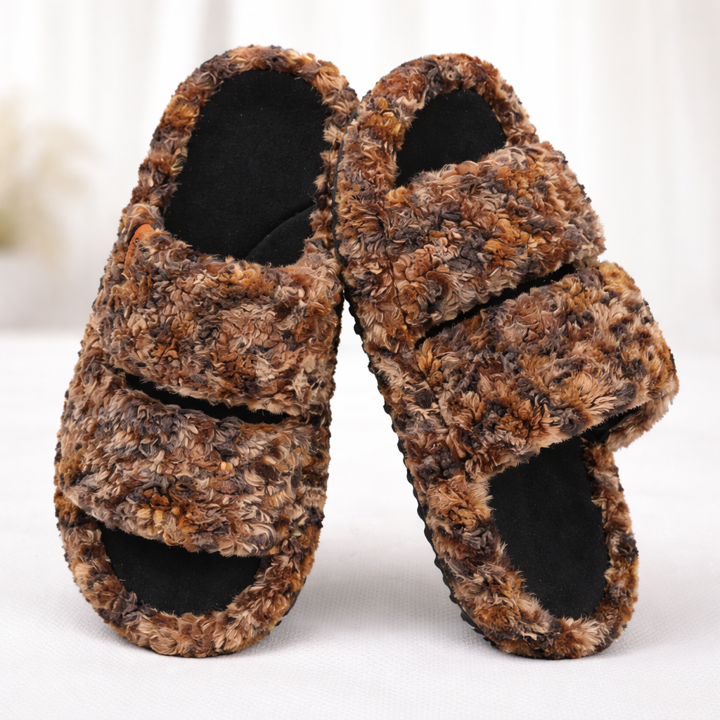 Women Slippers Plush Memory Foam Open Toe Indoor Outdoor