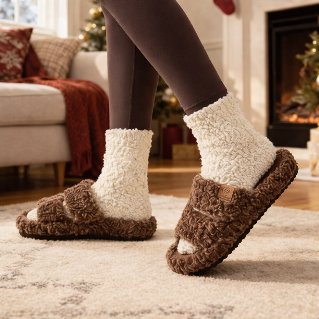 Women Slippers Plush Memory Foam Open Toe Indoor Outdoor