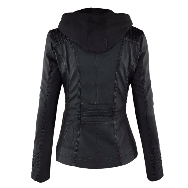 Women’s Leather Hooded Jacket | Lightweight Moto Style