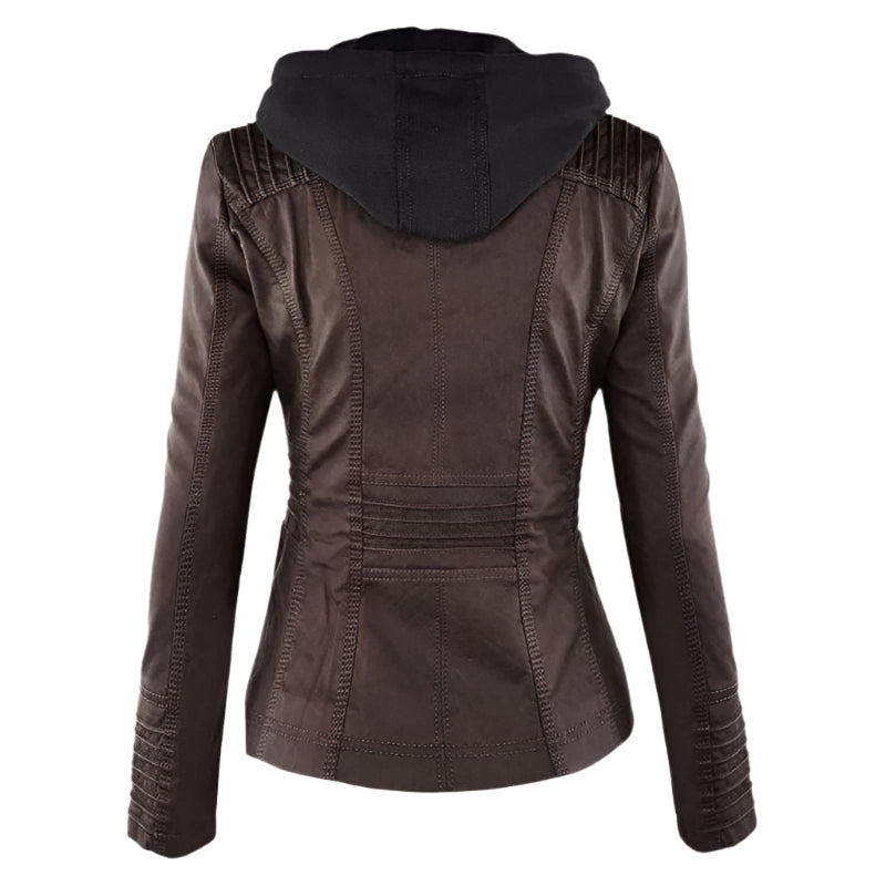 Women’s Leather Hooded Jacket | Lightweight Moto Style