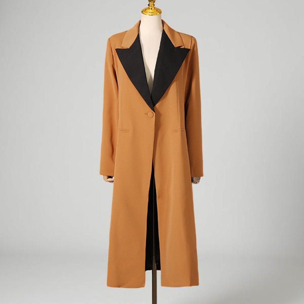 Women's Long Trench Overcoat - Double-Breasted Overcoat