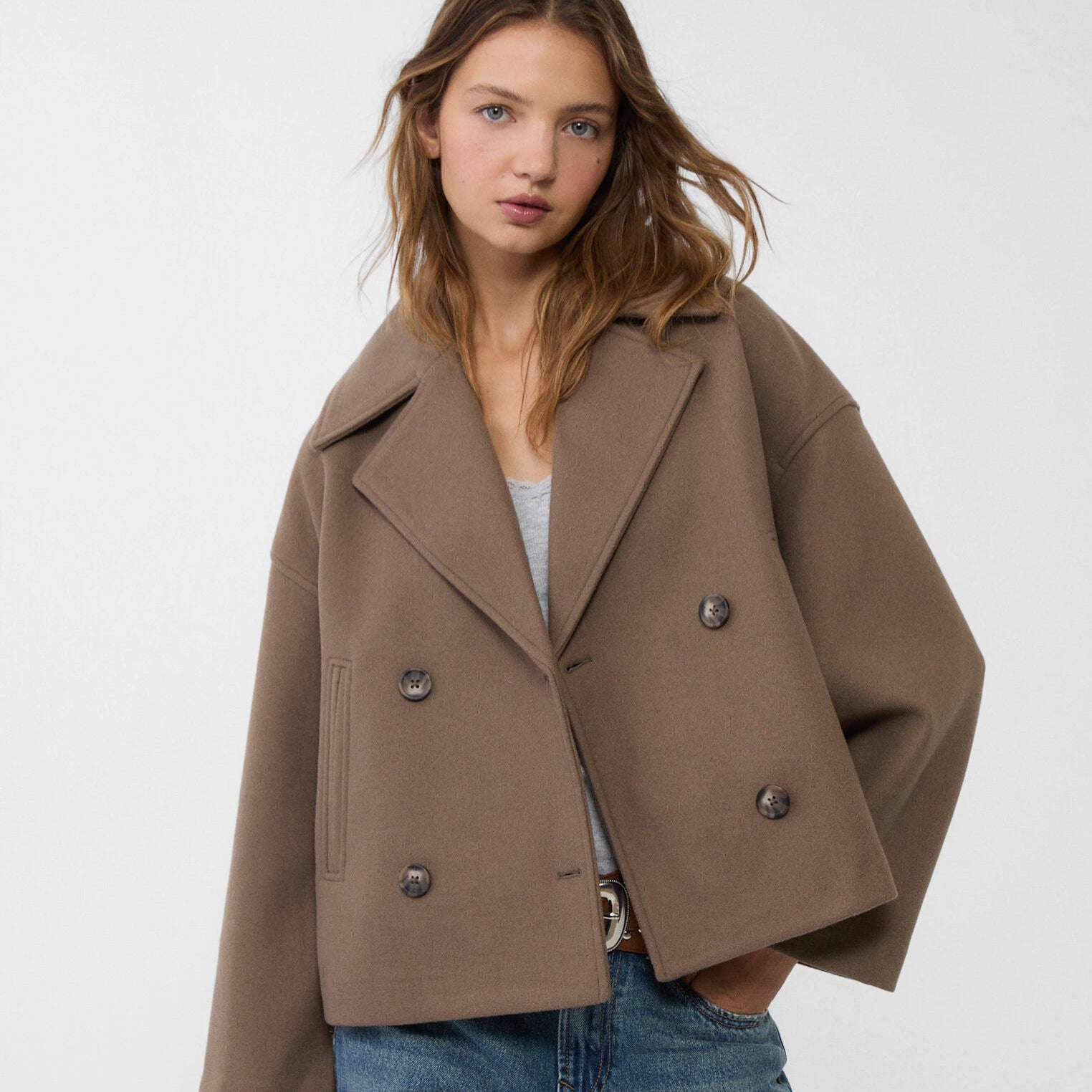 Women's Jacket Short Double Breasted Stylish Outerwear Tailored Fit 2