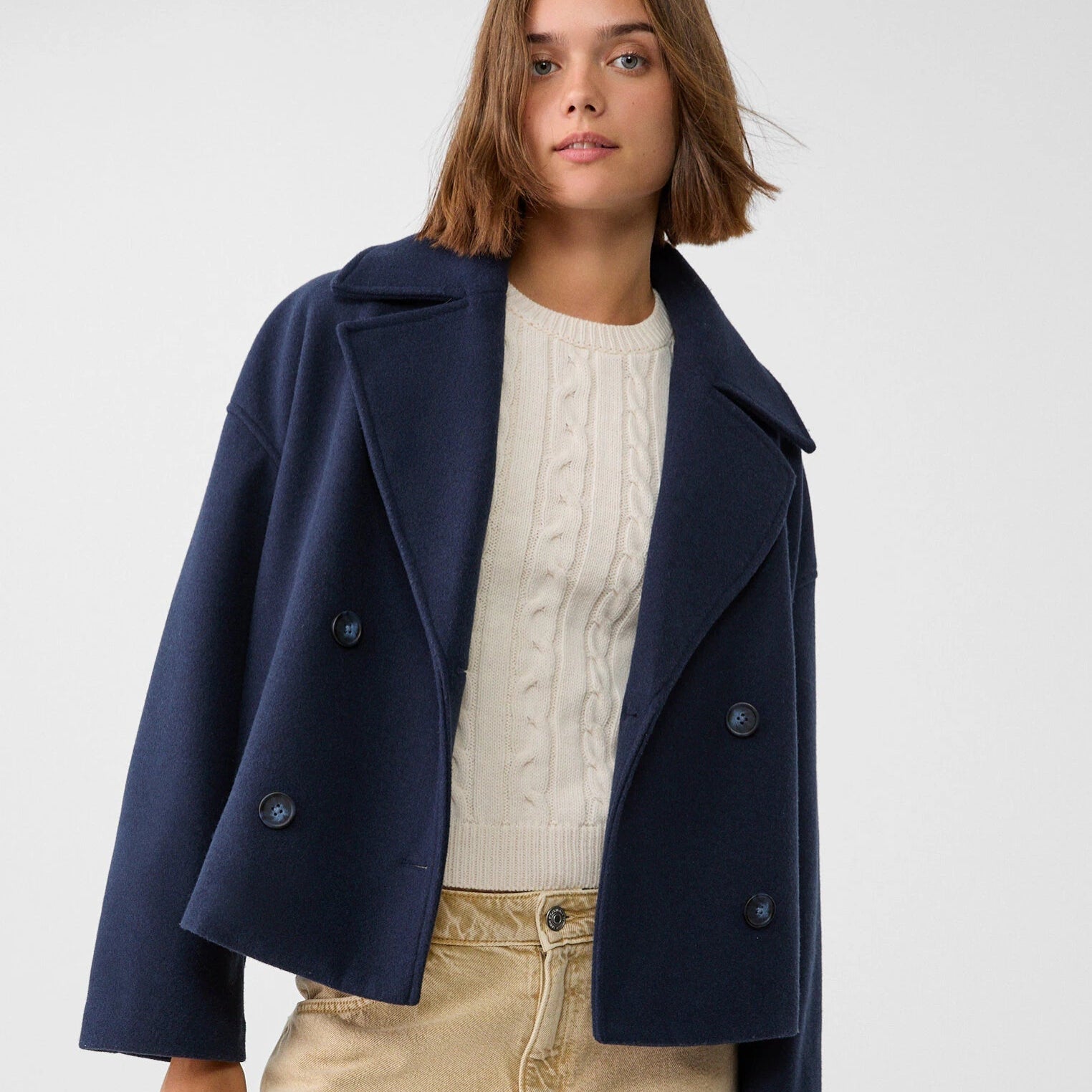 Women's Jacket Short Double Breasted Stylish Outerwear Tailored Fit 4