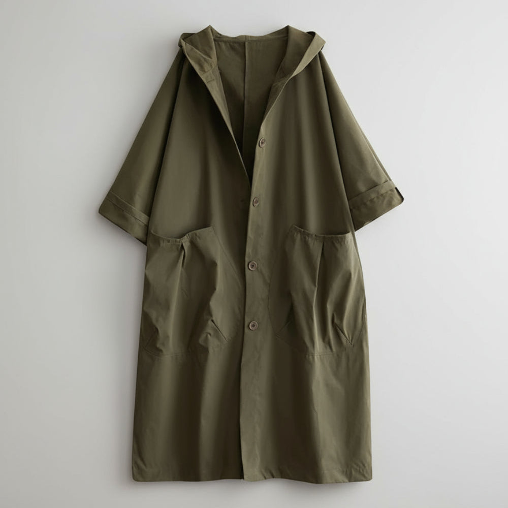 Women's Long Lightweight Trench Over Coat - Oversized Hooded