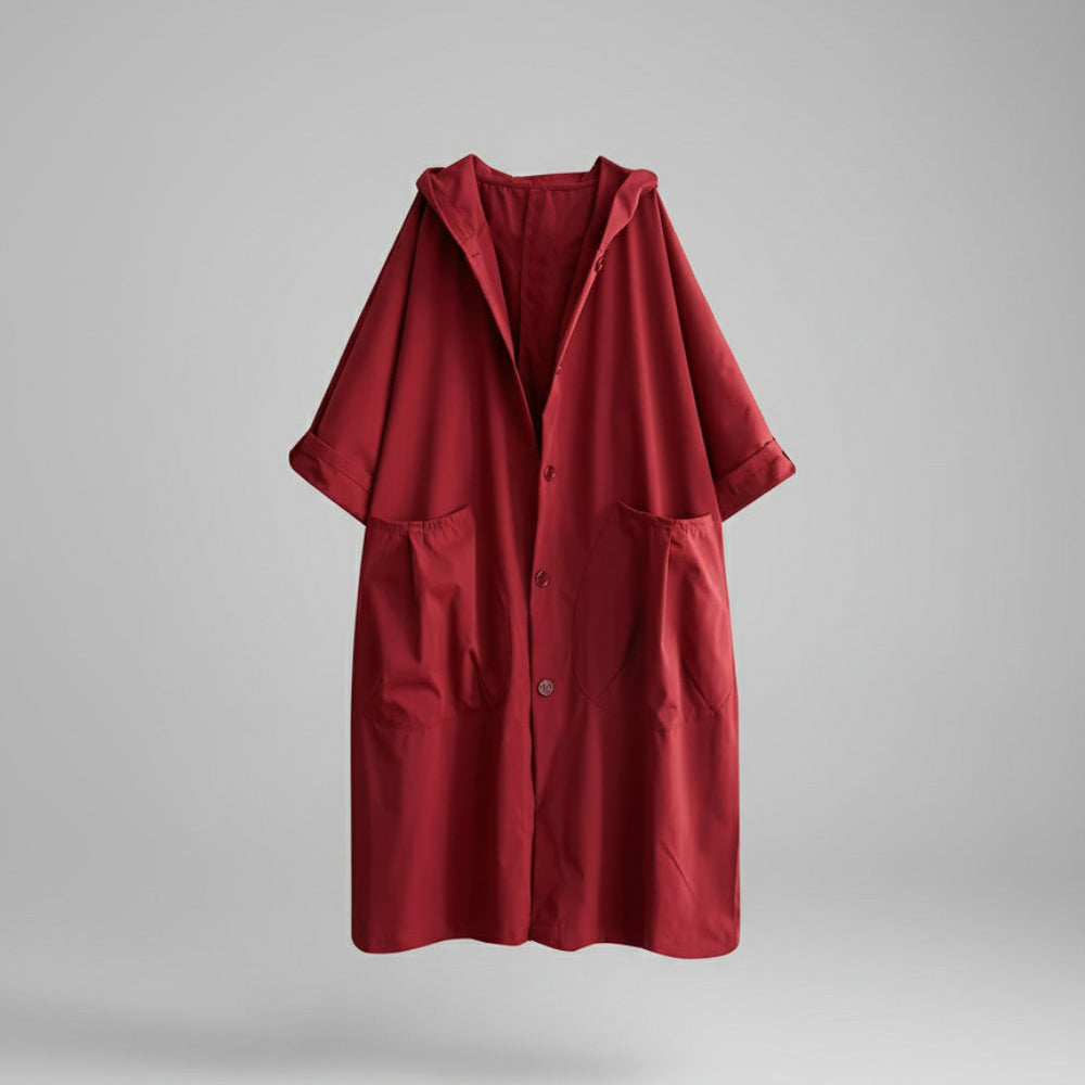 Women's Long Lightweight Trench Over Coat - Oversized Hooded
