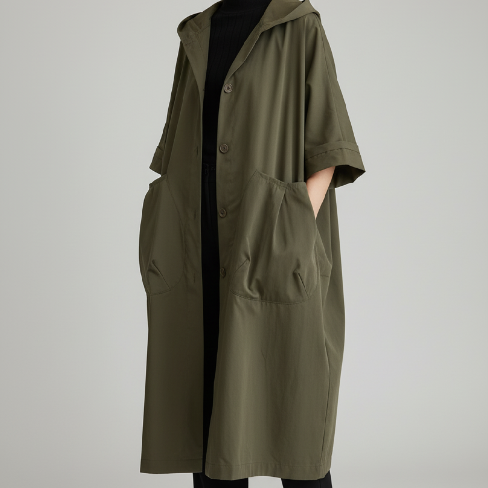 Women's Long Lightweight Trench Over Coat - Oversized Hooded