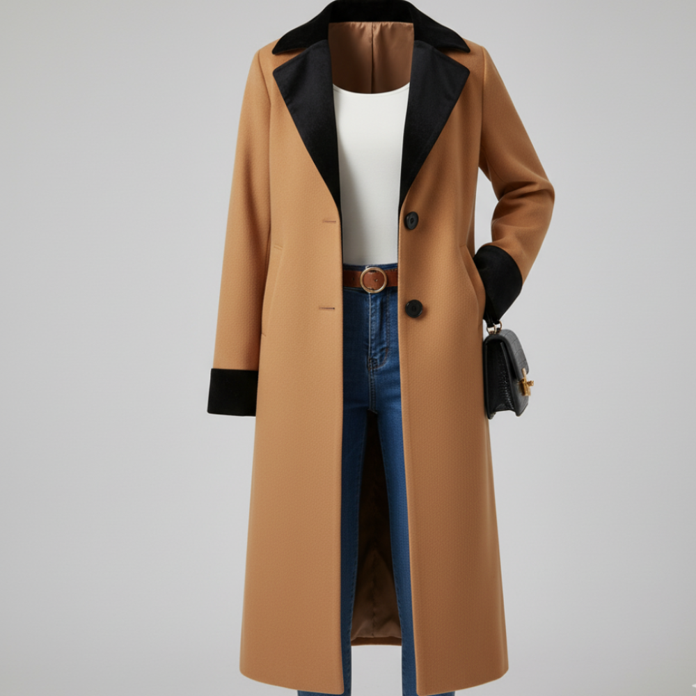 Women's Long Trench Over Coat - Double Breasted Overcoat