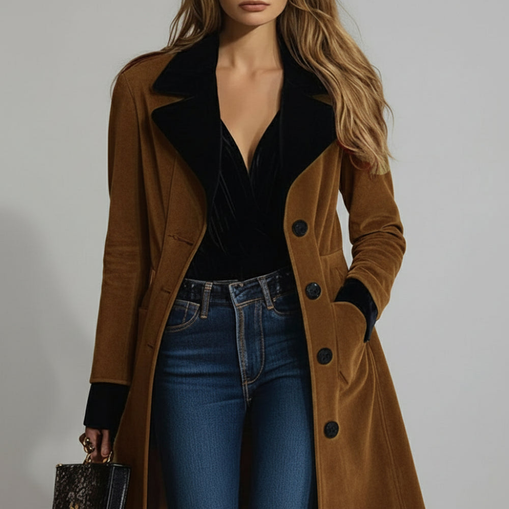 Women's Long Trench Over Coat - Double Breasted Overcoat