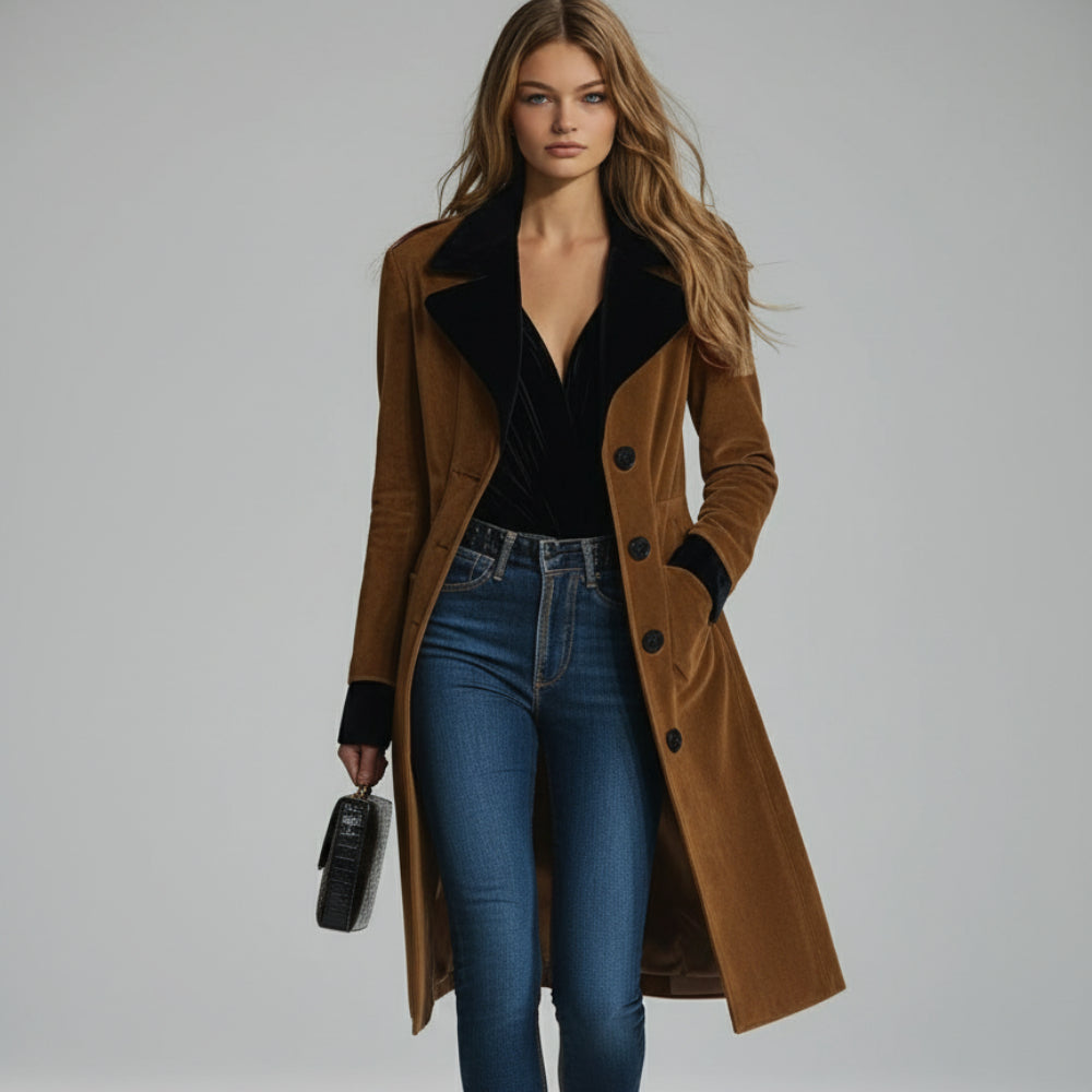 Women's Long Trench Over Coat - Double Breasted Overcoat