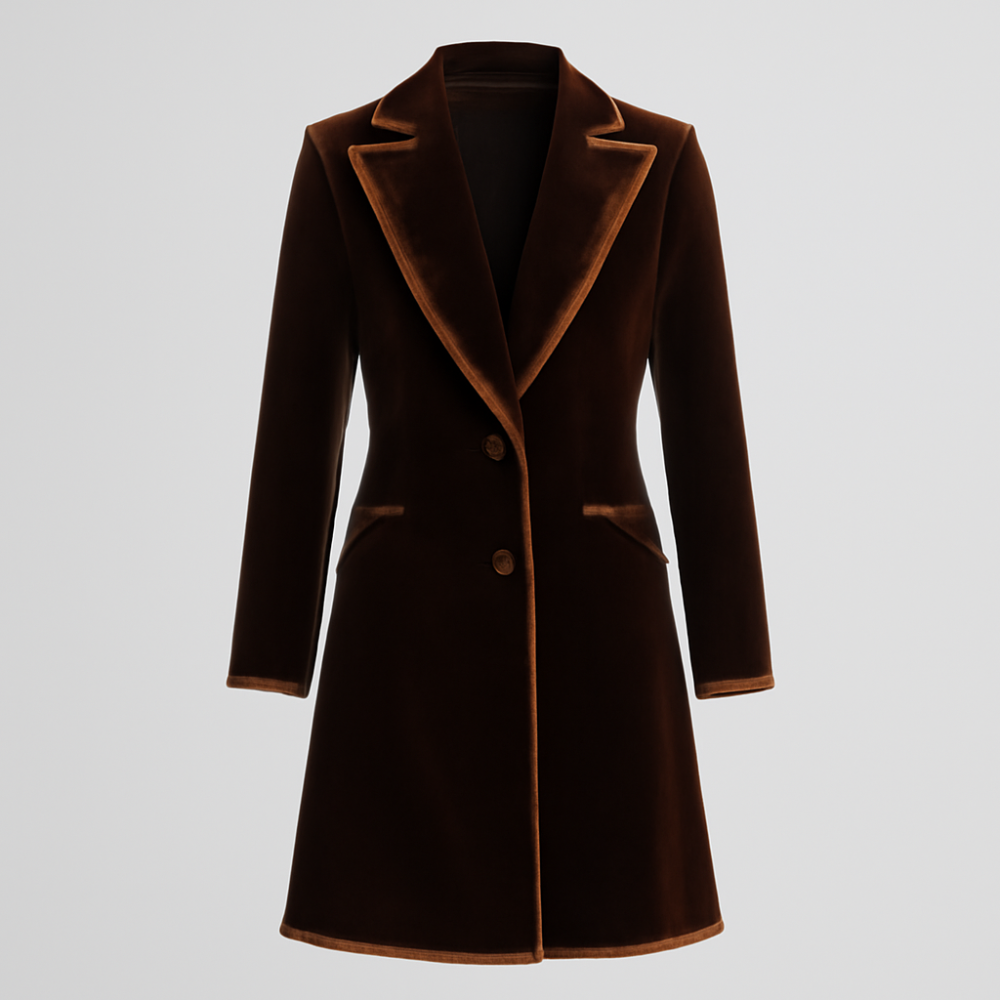 Women's Long Velvet Blazer Jacket - Tailored Coat