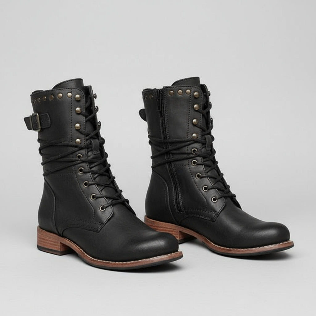 Women's Vintage Calf Boots Stylish Brown Comfortable Footwear 2