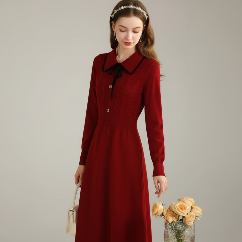 Women's Knit Long Sleeve Dress - Winter Christmas