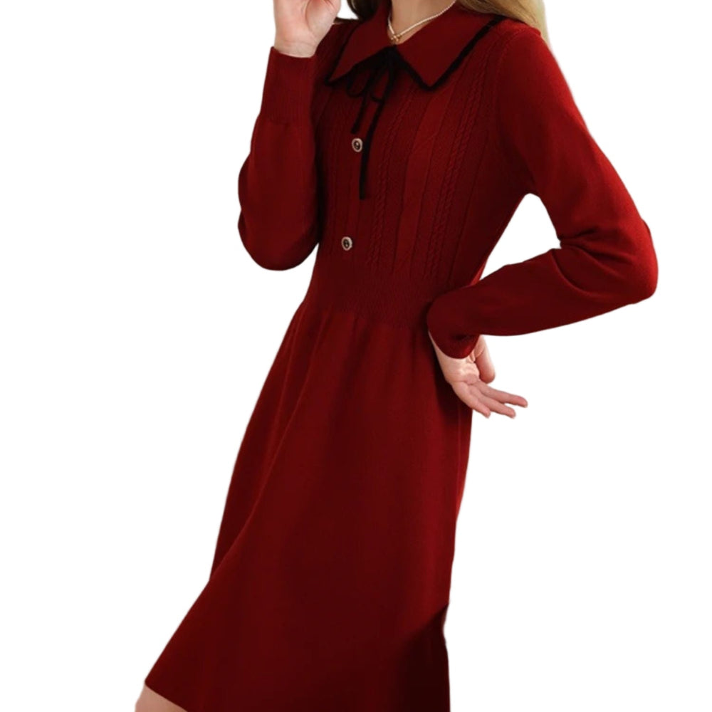 Women's Knit Long Sleeve Dress - Winter Christmas