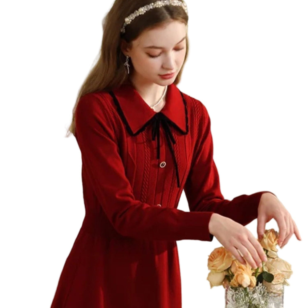 Women's Knit Long Sleeve Dress - Winter Christmas
