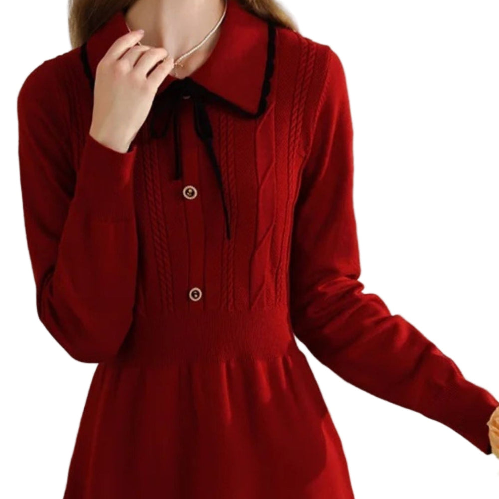 Women's Knit Long Sleeve Dress - Winter Christmas