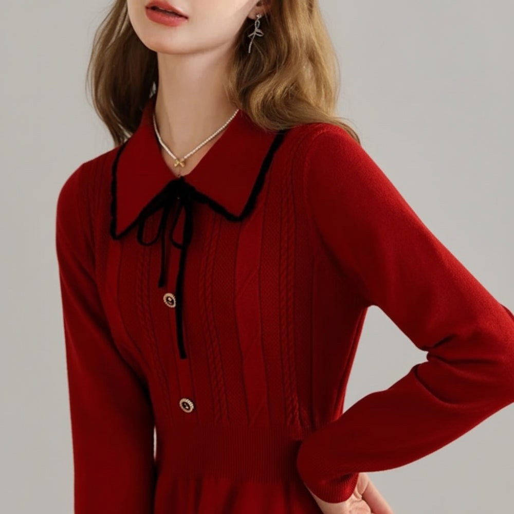 Women's Knit Long Sleeve Dress - Winter Christmas