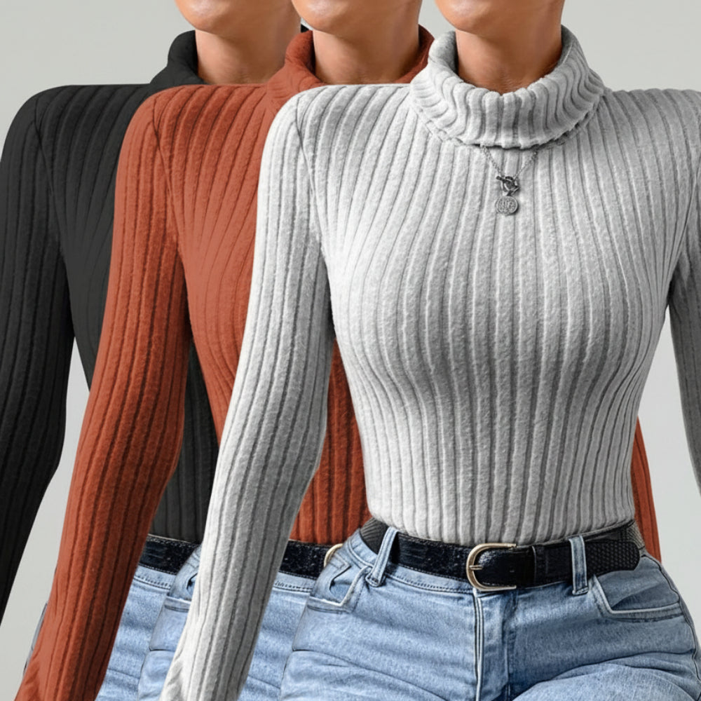 Women Ribbed Fleece Bodysuit Long Sleeve Turtleneck Top
