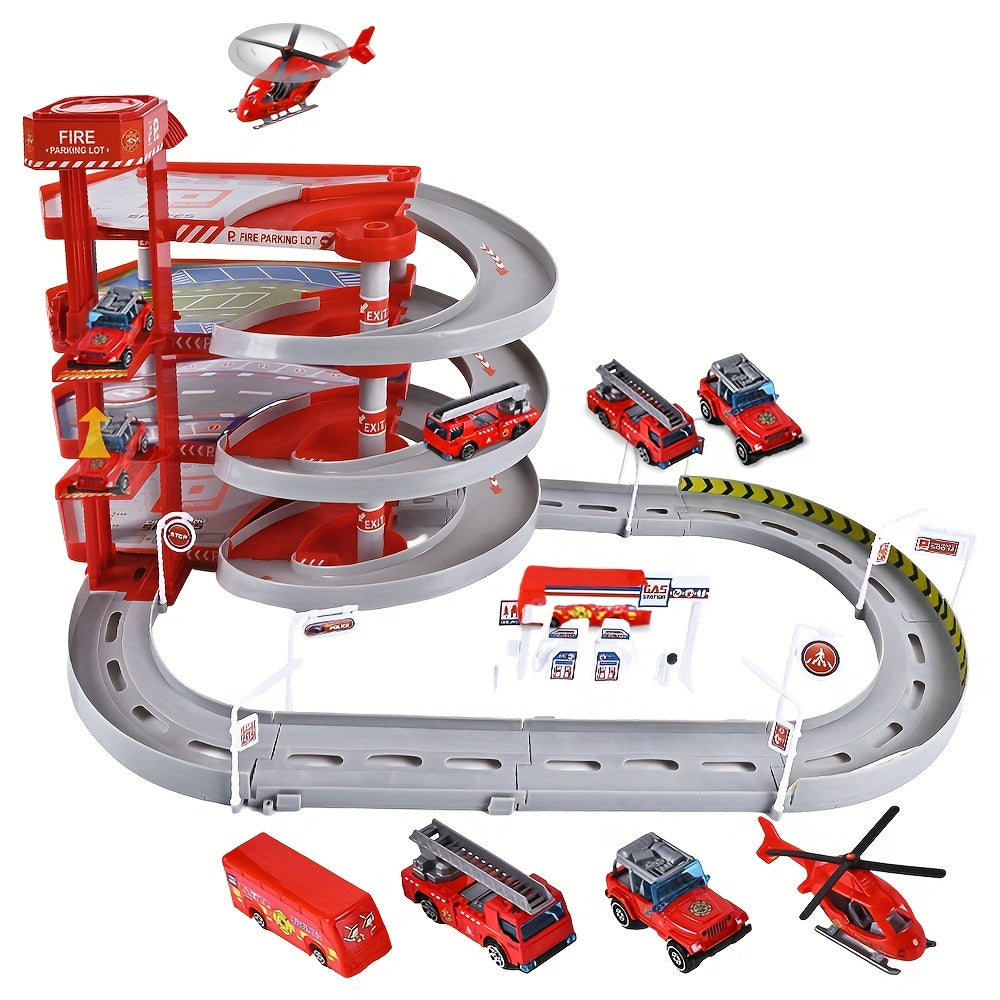 Toy Car Track Spiral Ramp Playset Red Plastic Racing Circuit for Kids