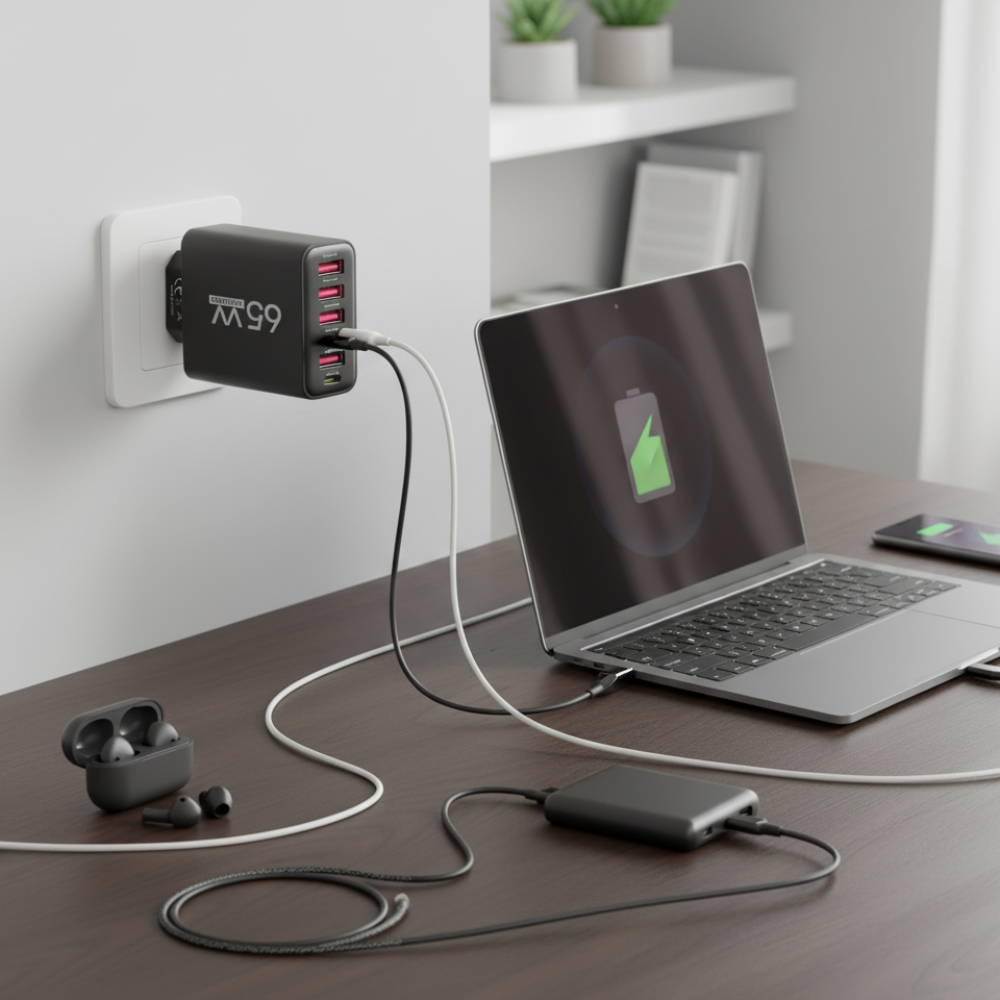 Fast Charger 65W USB Wall Charging Block 6 Ports Multiple Devices