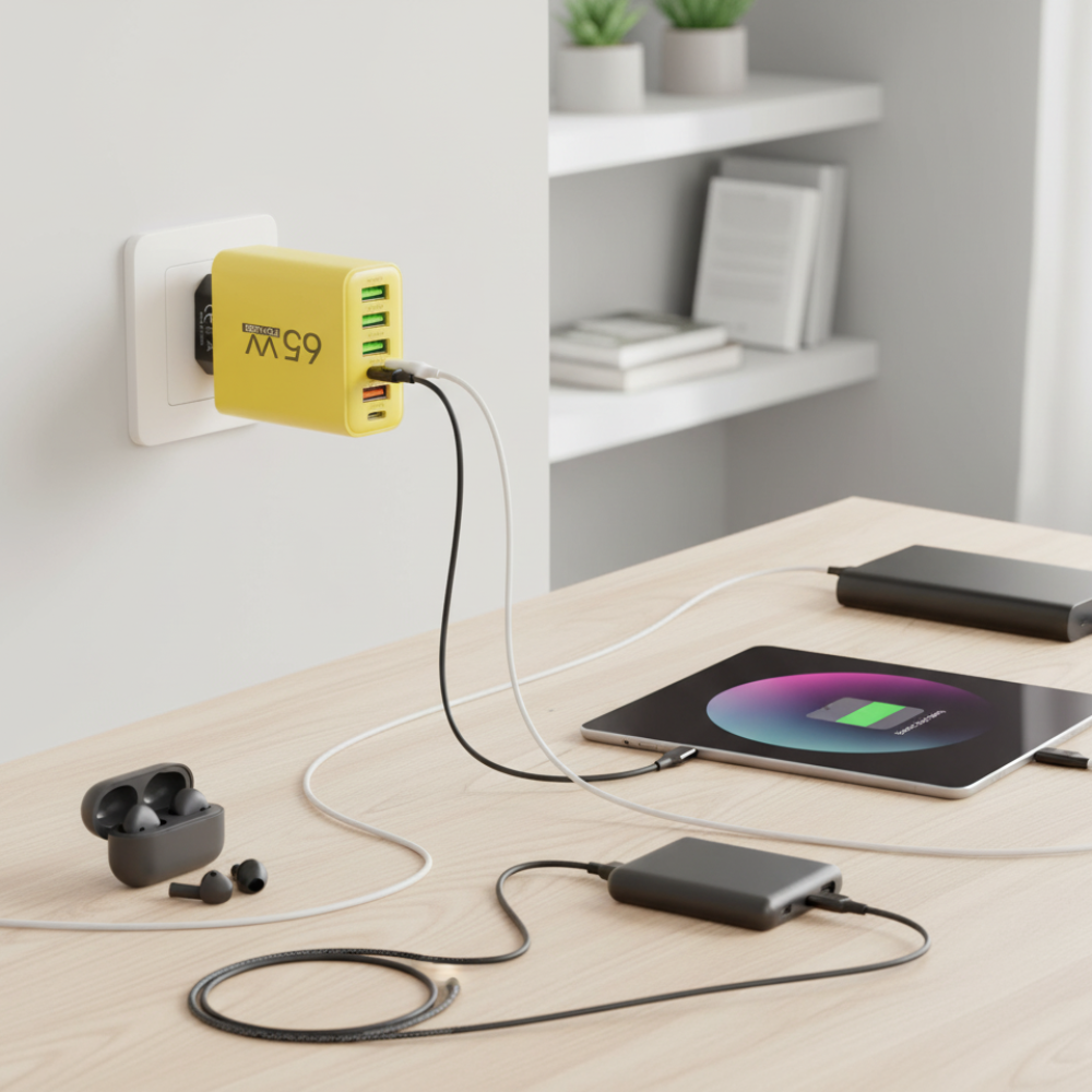 Fast Charger 65W USB Wall Charging Block 6 Ports Multiple Devices