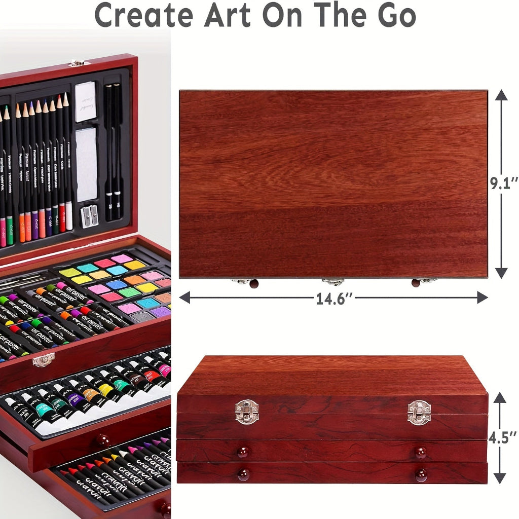 Art Supplies Gift Set Wooden Painting Kit for Kids and Adults