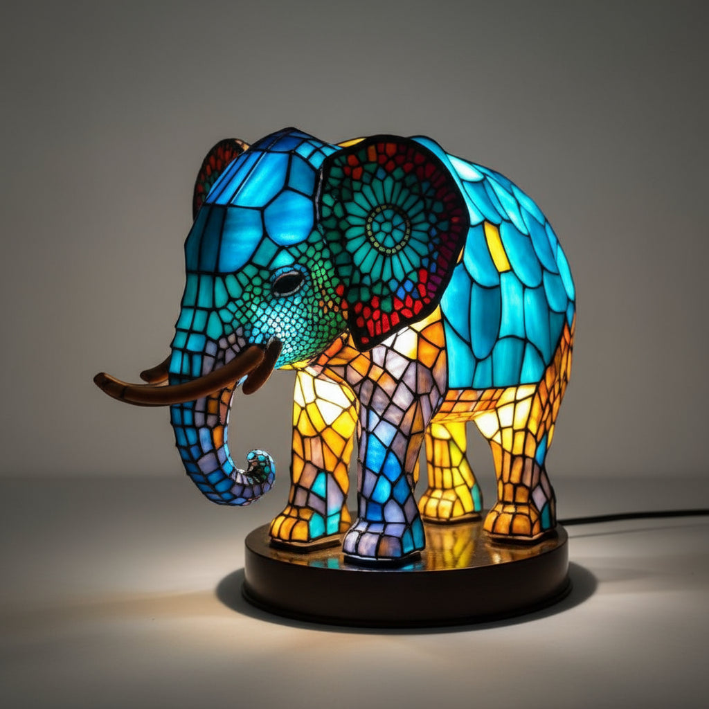 Stained Glass Animal Lamp Colorful Resin Table Light Home Decor