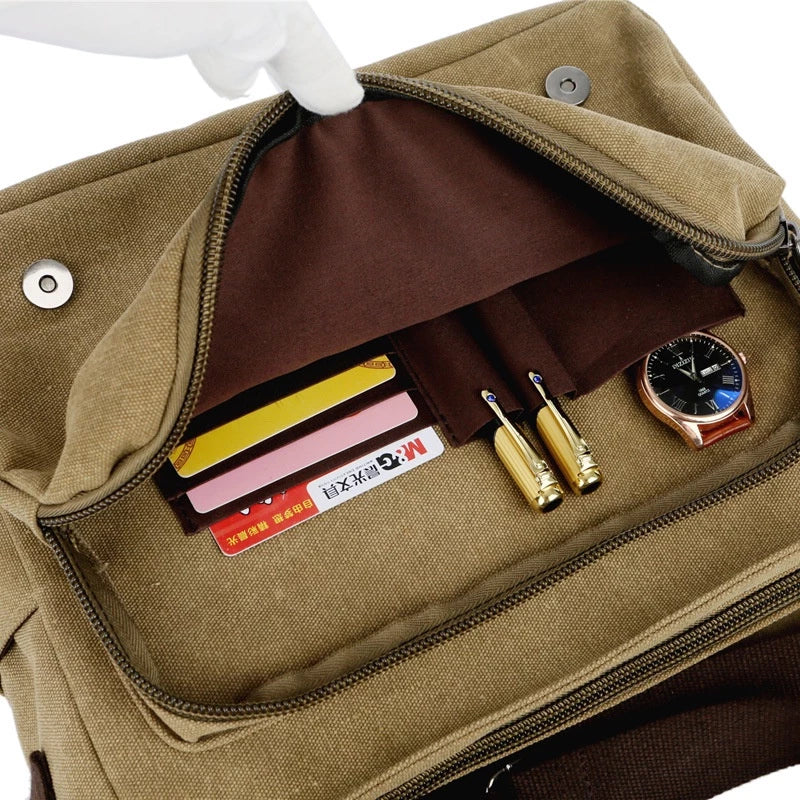 Men’s Vintage Messenger Bag | Canvas Crossbody Shoulder Satchel