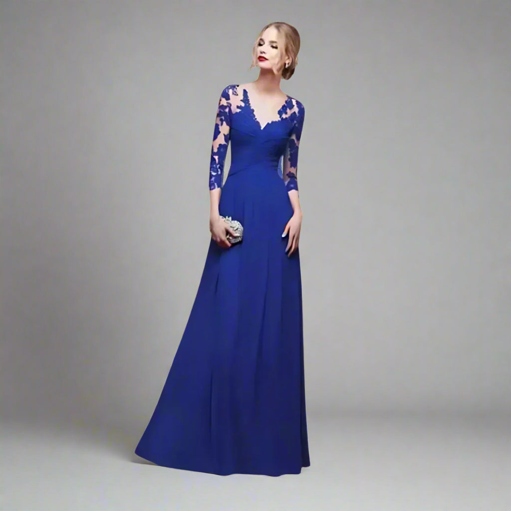 Women’s Elegant Lace Formal Evening Dress | Long Sleeve Maxi