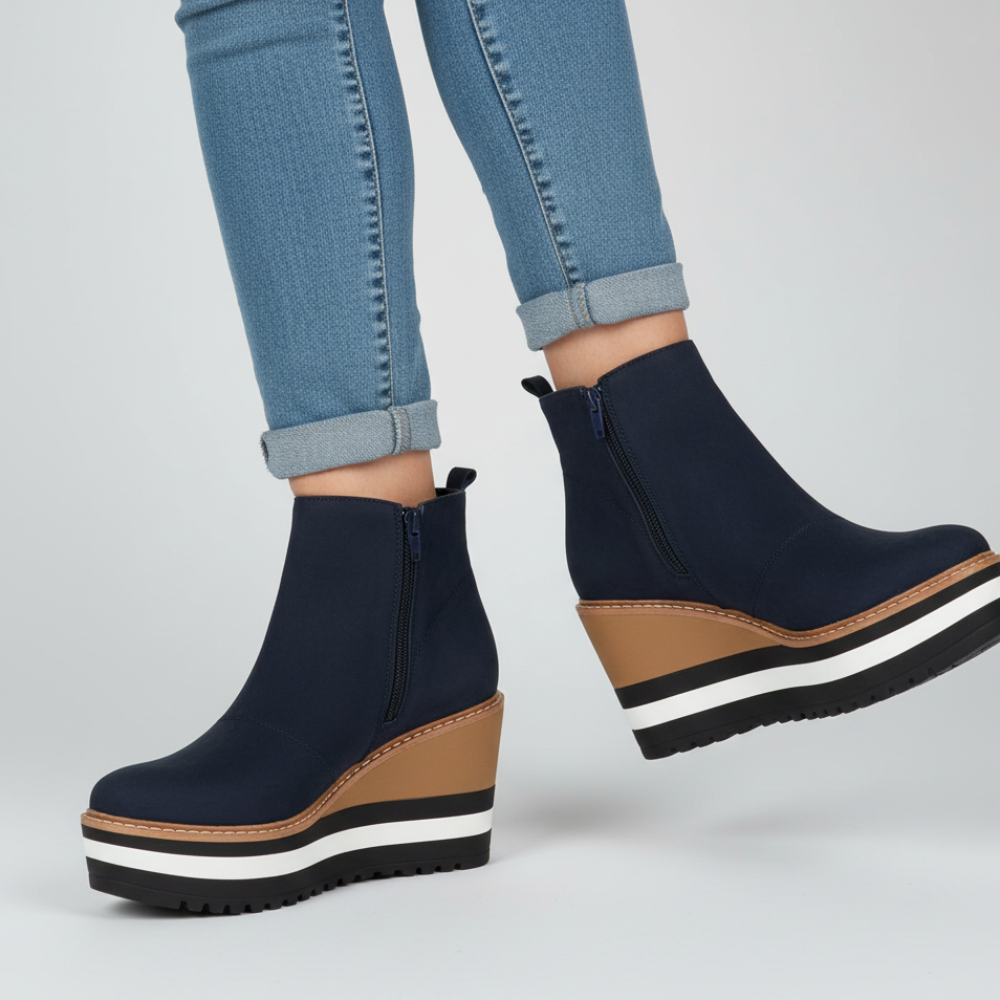 Women Platform Ankle Boots - Wedge Slip On Shoes