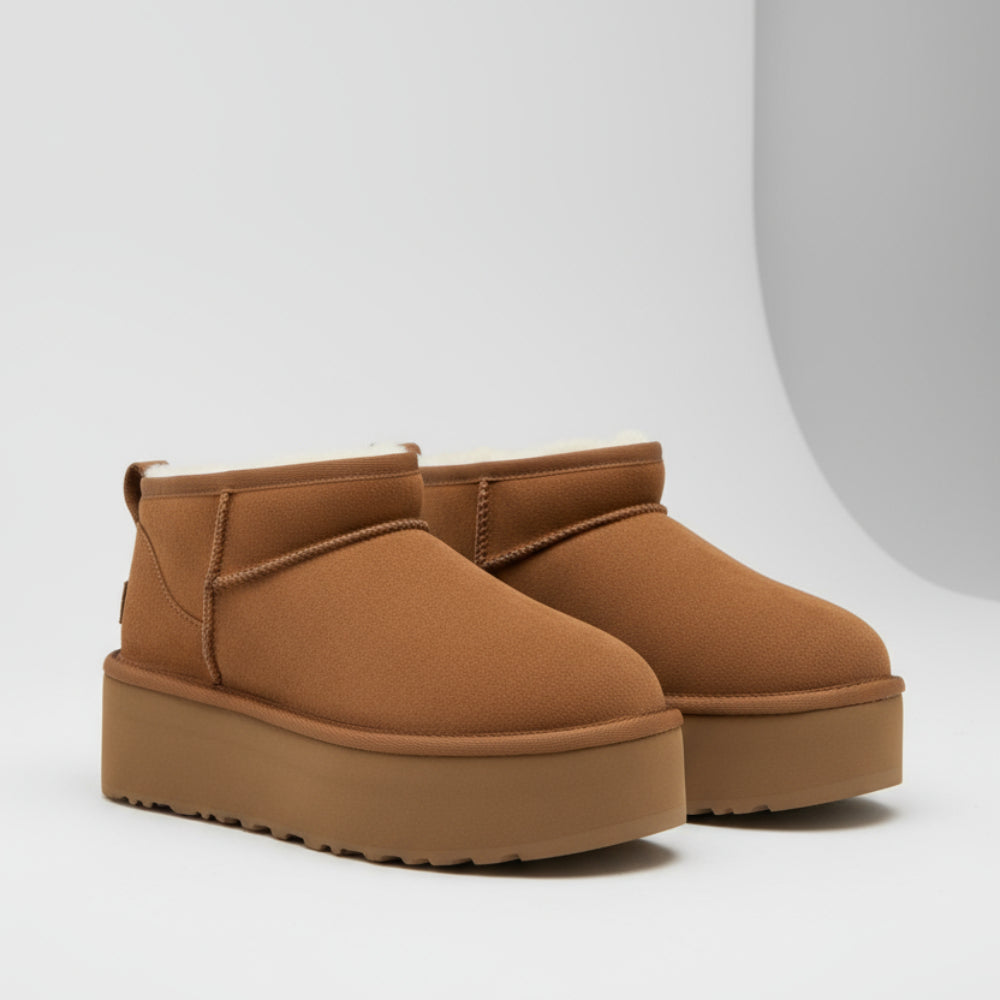 Women’s Boots Brown Suede Platform Fur Lined Winter Booties