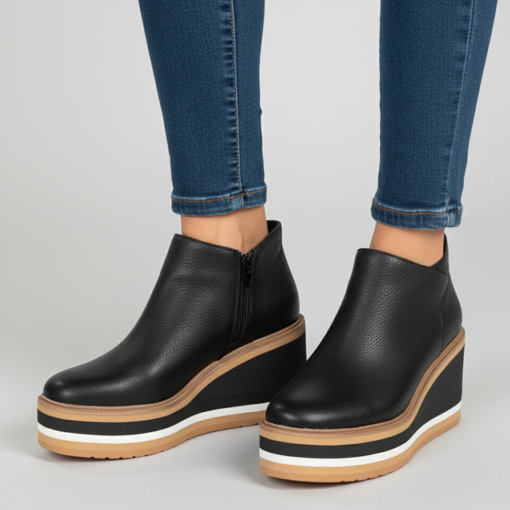 Women Platform Ankle Boots - Wedge Slip On Shoes