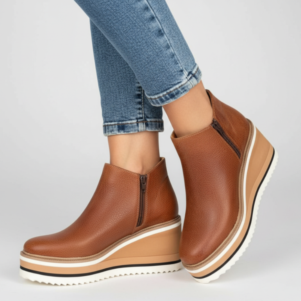 Women Platform Ankle Boots - Wedge Slip On Shoes