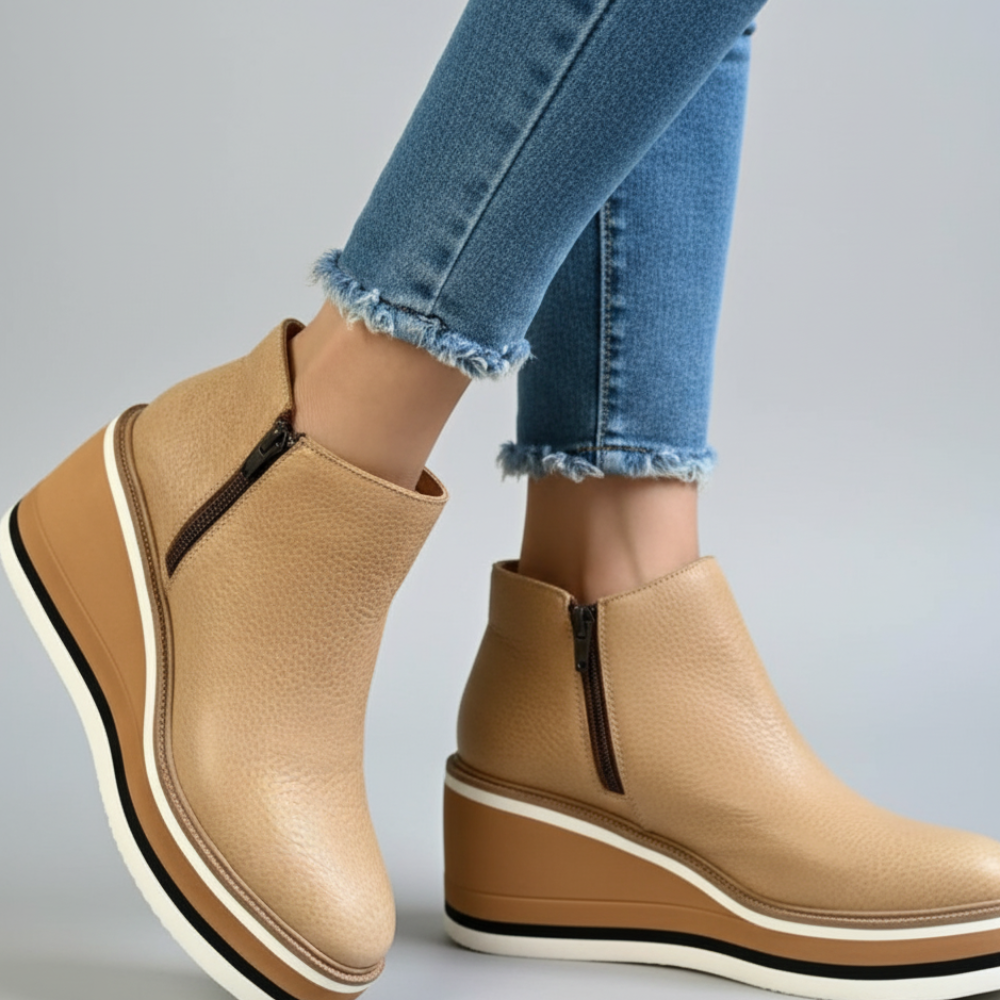 Women Platform Ankle Boots - Wedge Slip On Shoes