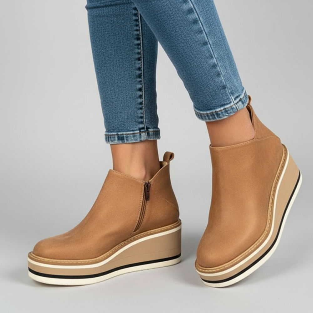 Women Platform Ankle Boots - Wedge Slip On Shoes